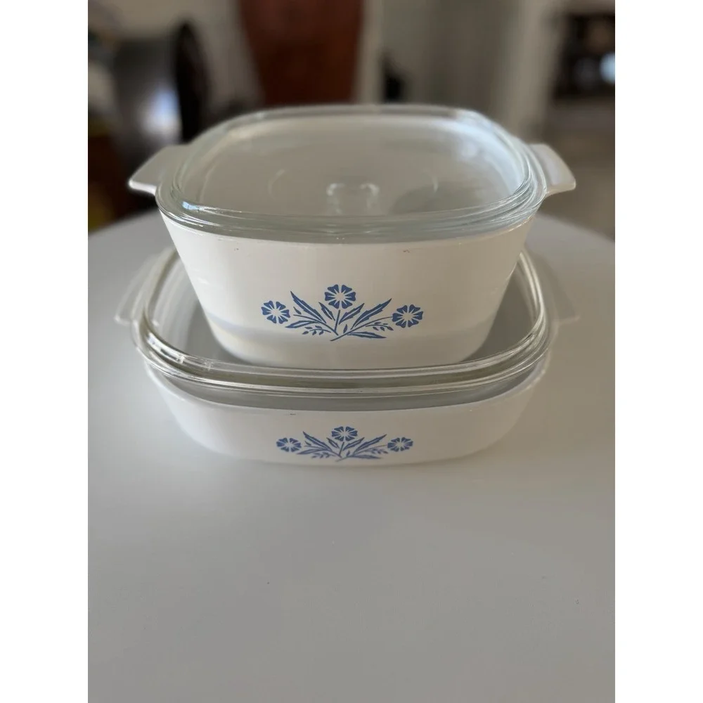 Vintage Corning Ware Cornflower Blue Casserole Dish Set with Lids USA